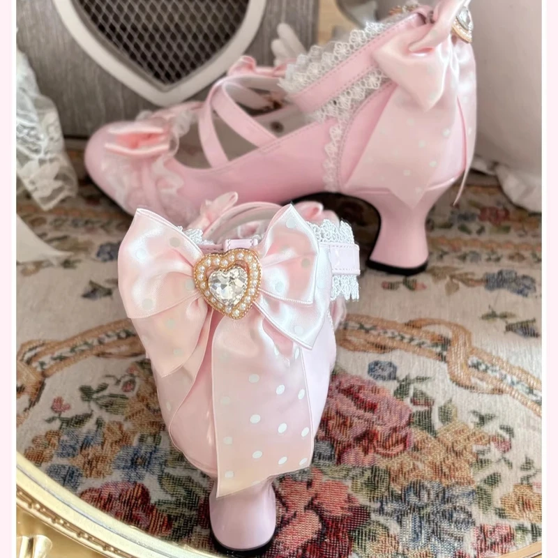 

Японские оригинальные милые туфли на высоком каблуке в стиле Лолита с бантом, элегантные универсальные туфли-лодочки для женщин