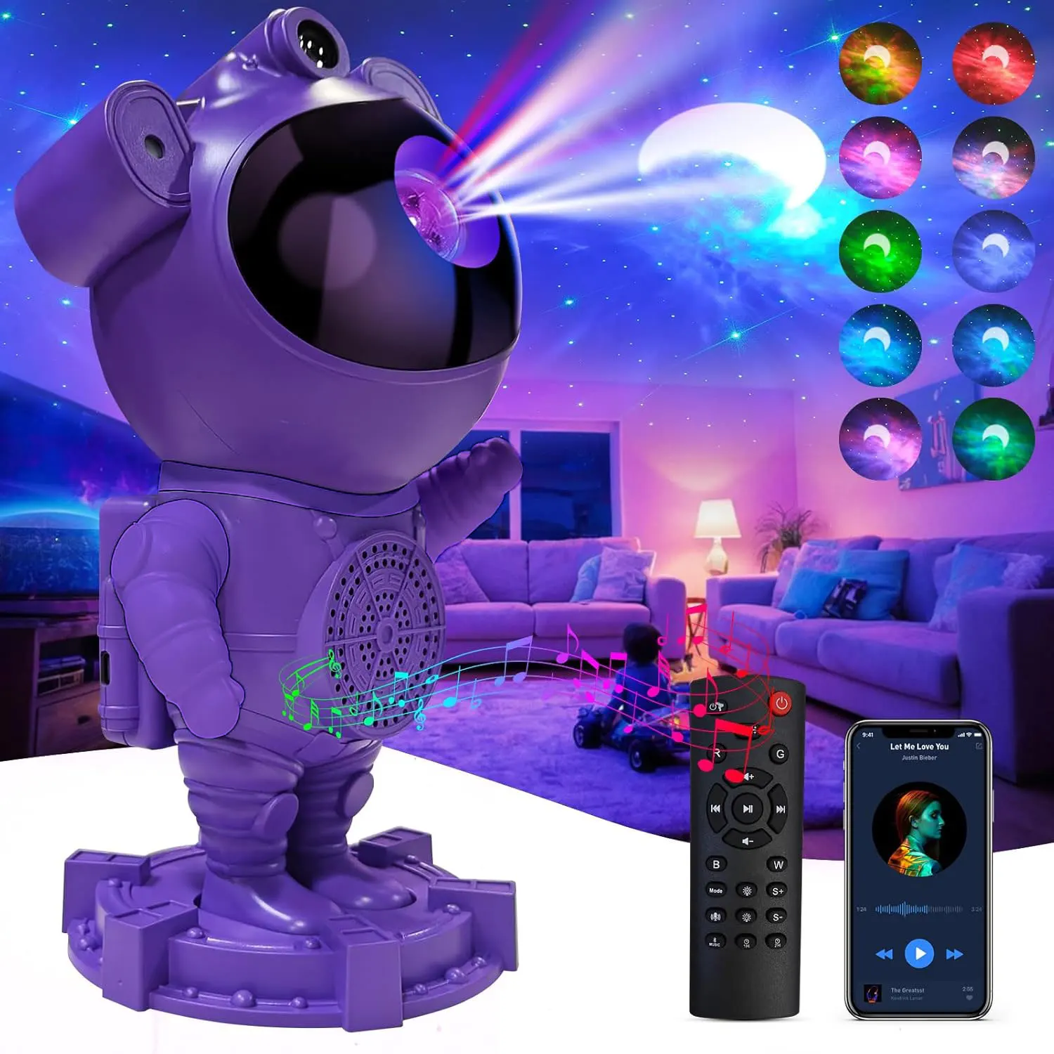 Lampu Proyektor Galaksi Astronaut - Lampu Proyektor Bintang, Speaker Bluetooth, Lampu Galaksi Bintang dan Bulan untuk Kamar Tidur dengan remote