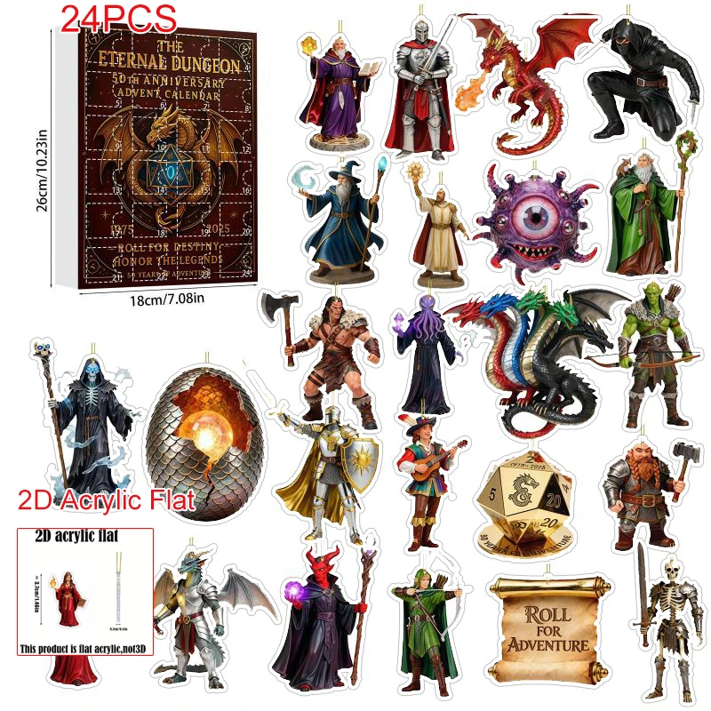 

24PCS 2D Flat 2025 Christmas Countdown Calendar Includes 24 Surprise Gifts Including 24 Different Patterned Pendants