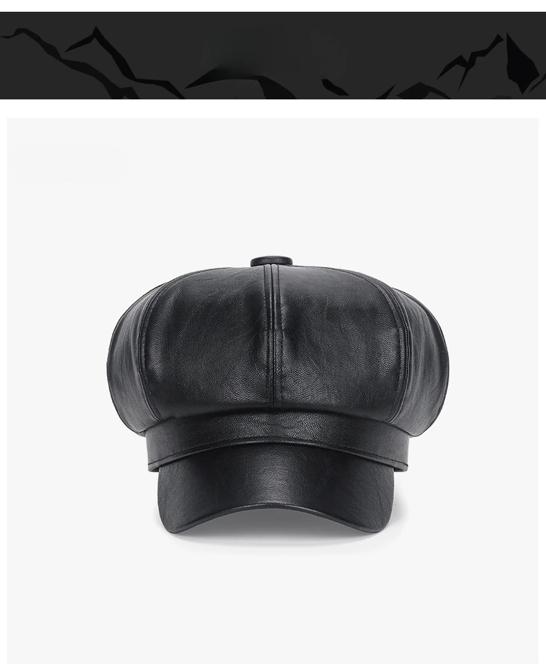 Neue Frauen PU Leder Berets Kappe Hut Schwarz Rot Außen Einstellbar Weibliche Herbst Winter Casual Dame Kappe Hut Für Frauen – Detail 9