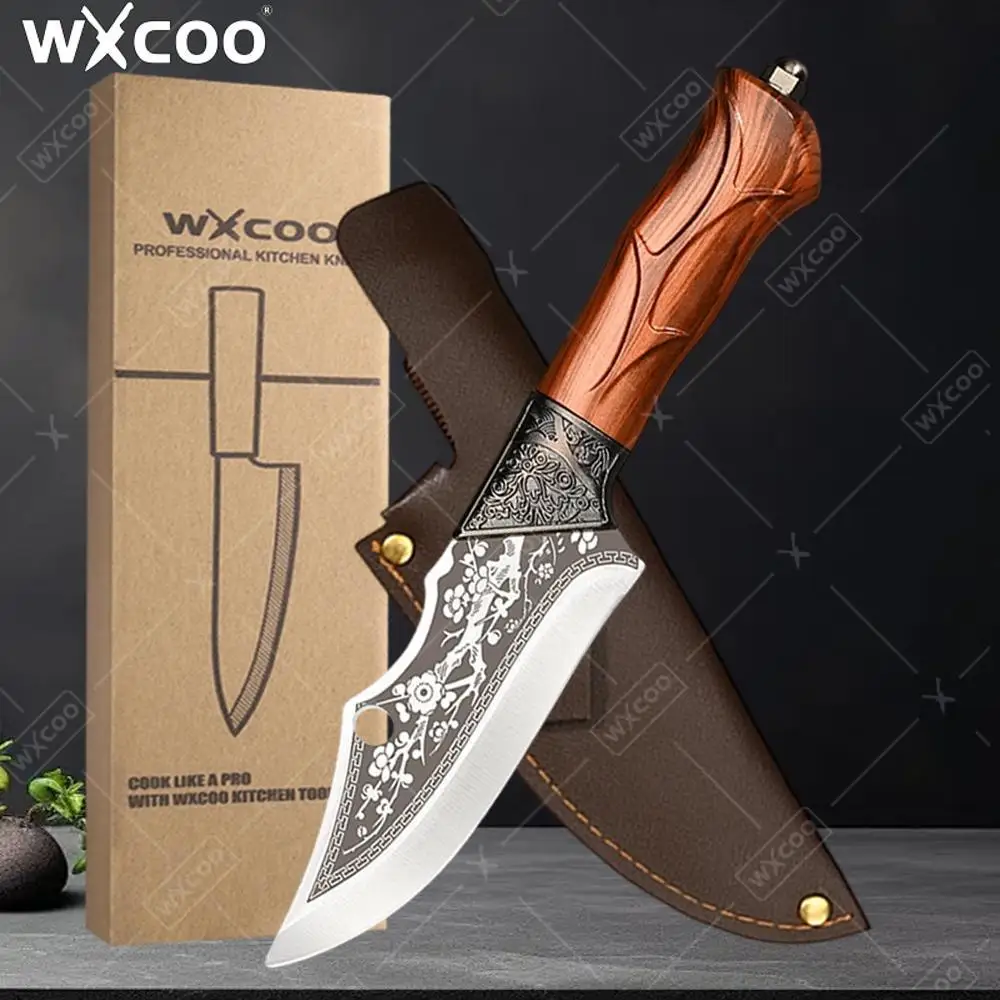WXCOO Hand Forged Meat Cleaver Kitchen Knife Household Vegetable Slicing Fruit Knife Cooking Cutter Tool with Cover for Kitchen