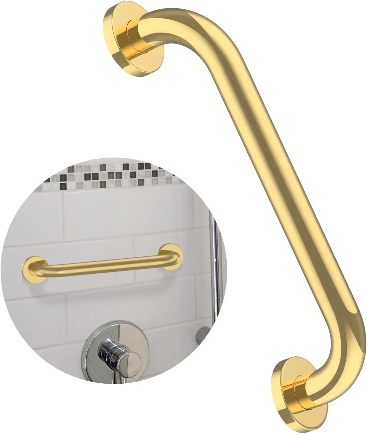 

12-Inch Stainless Steel Grab Bar, Gold Shower Handle, Bathroom Safety Rail for Elderly, Concealed Mount, 500 lbs Capacity