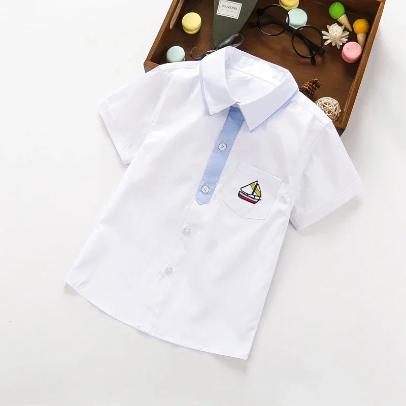 

Boy Shirts Clothes Solid Color 3-11Y Kids Shorts Sleeve Shirt Summer Tops Tees Children Cotton Blouses