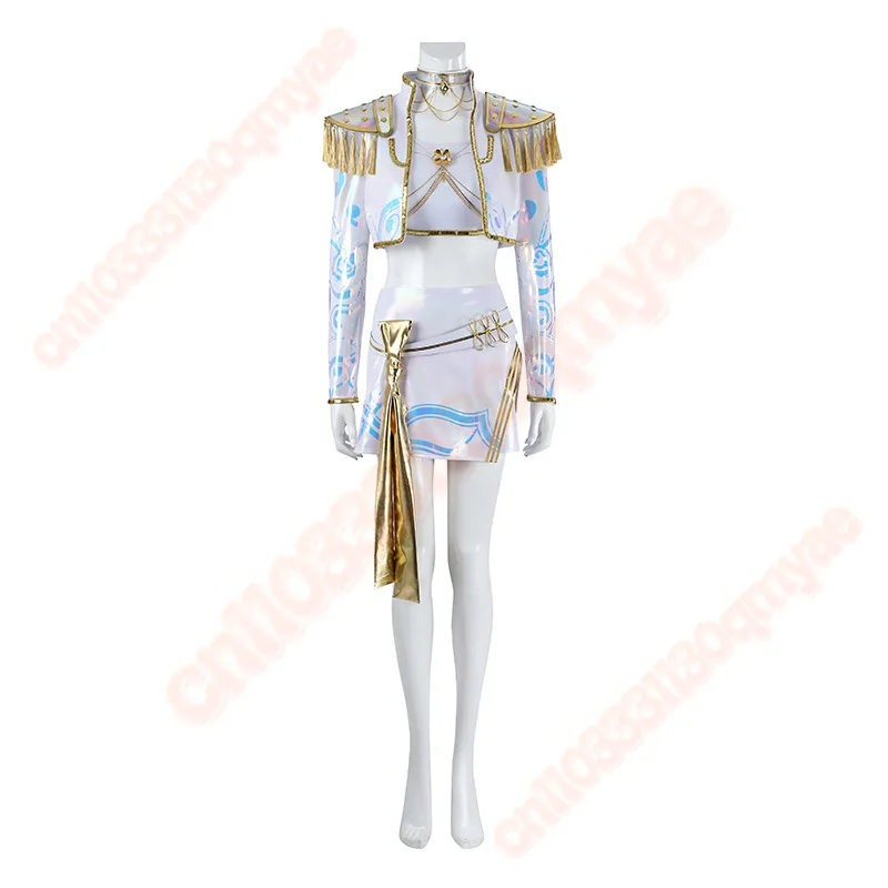 KPop 악마 사냥꾼 Zoey 코스프레 의상 화이트 무대 유니폼 Huntrix 복장 스커트 Huntrix 축제 할로윈 파티 여성용 소녀