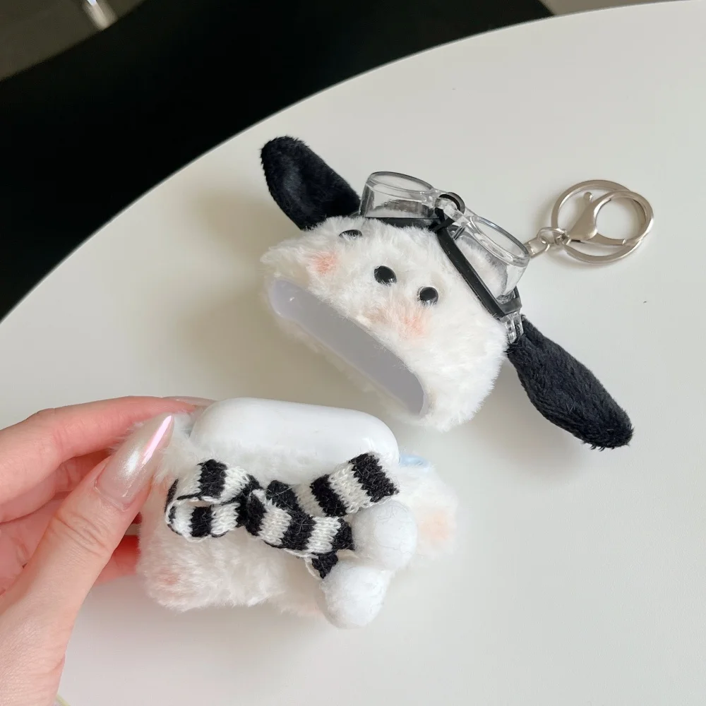 Cute Plush Sanrio Scarf Pochacco Earphone Cover For Apple Airpods 1 2 3 4 Pro 2 Pro 3 Fluffy Bluetooth Headset Protective Cover view 3