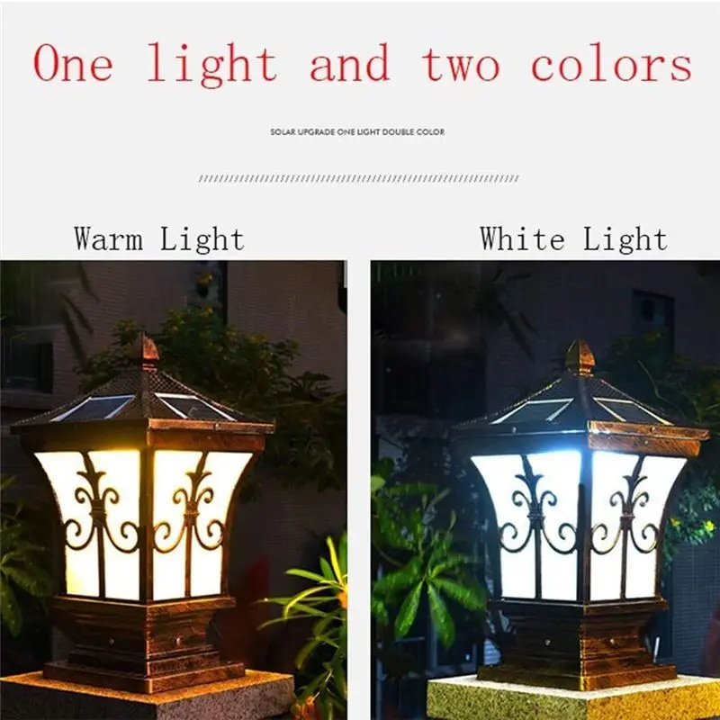 SHGO LED Solar Post Light Outdoor Dusk to Dawn Vintage Style Pillar Light for Garden Driveway Patio ABS+PC