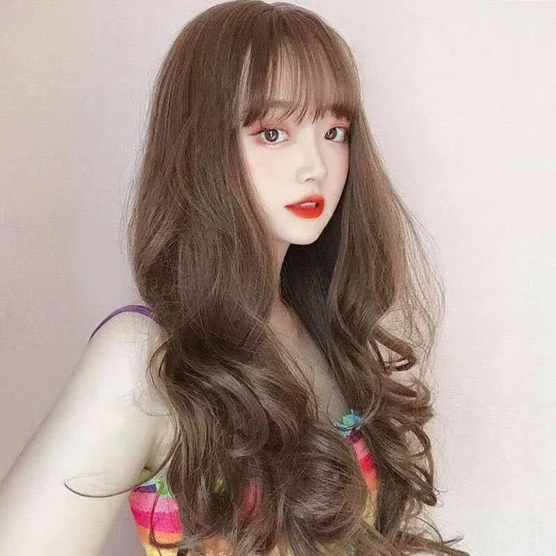 Bar Lady Fashion Dress Up Lang Krullend Haar Cocktail Party Avondjurk Match Lange Stijl Pruik Concert Vrouw Hoofddeksels Golvend Haar