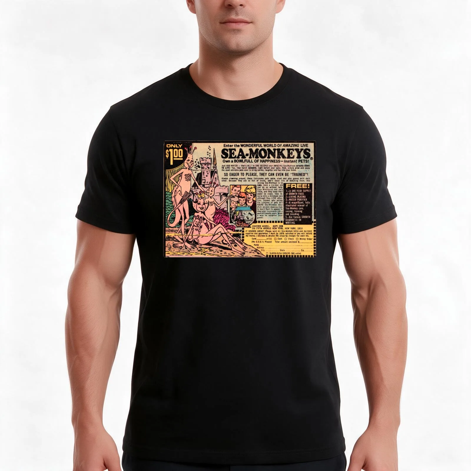 Vintage Sea Monkeys ad - 1971 T-Shirt, Summer Casual Cotton Tee, Oversized Streetwear Tops, Vintage Graphic Print, 100% Cotton