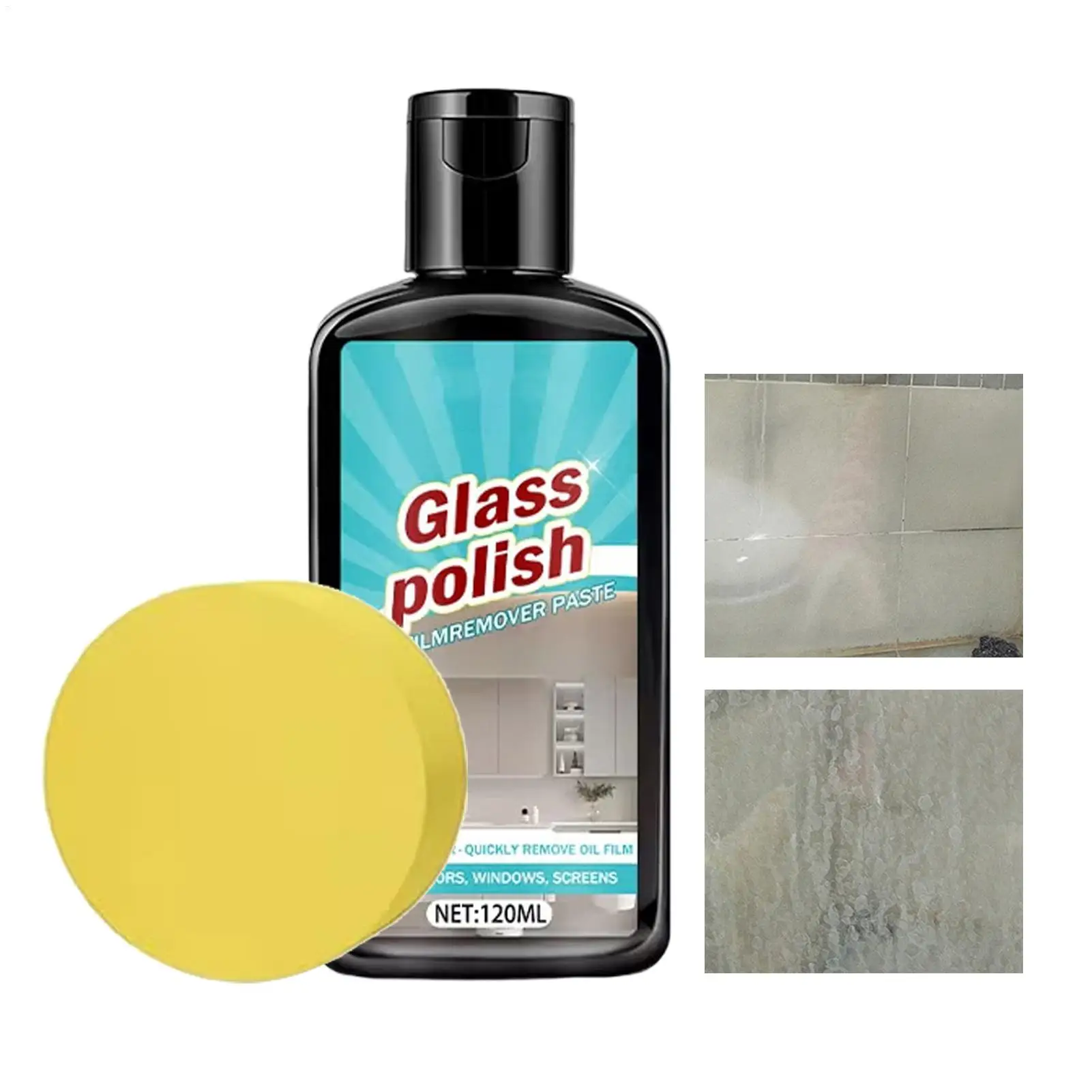 

Средство для мытья стекол душевых кабин 120 мл: глубокая очистка, удаление пятен, без разводов, полирующая паста для стекол ванной комнаты, окон и зеркал