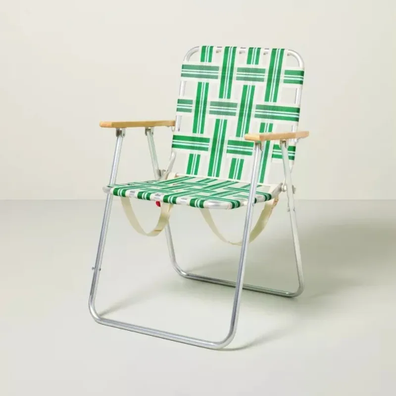 US Folding Lawn Chair - Cream/Light Blue/Green - Hearth & Hand™ with Magnolia: Weather-Resistant, No Assembly, Steel Frame