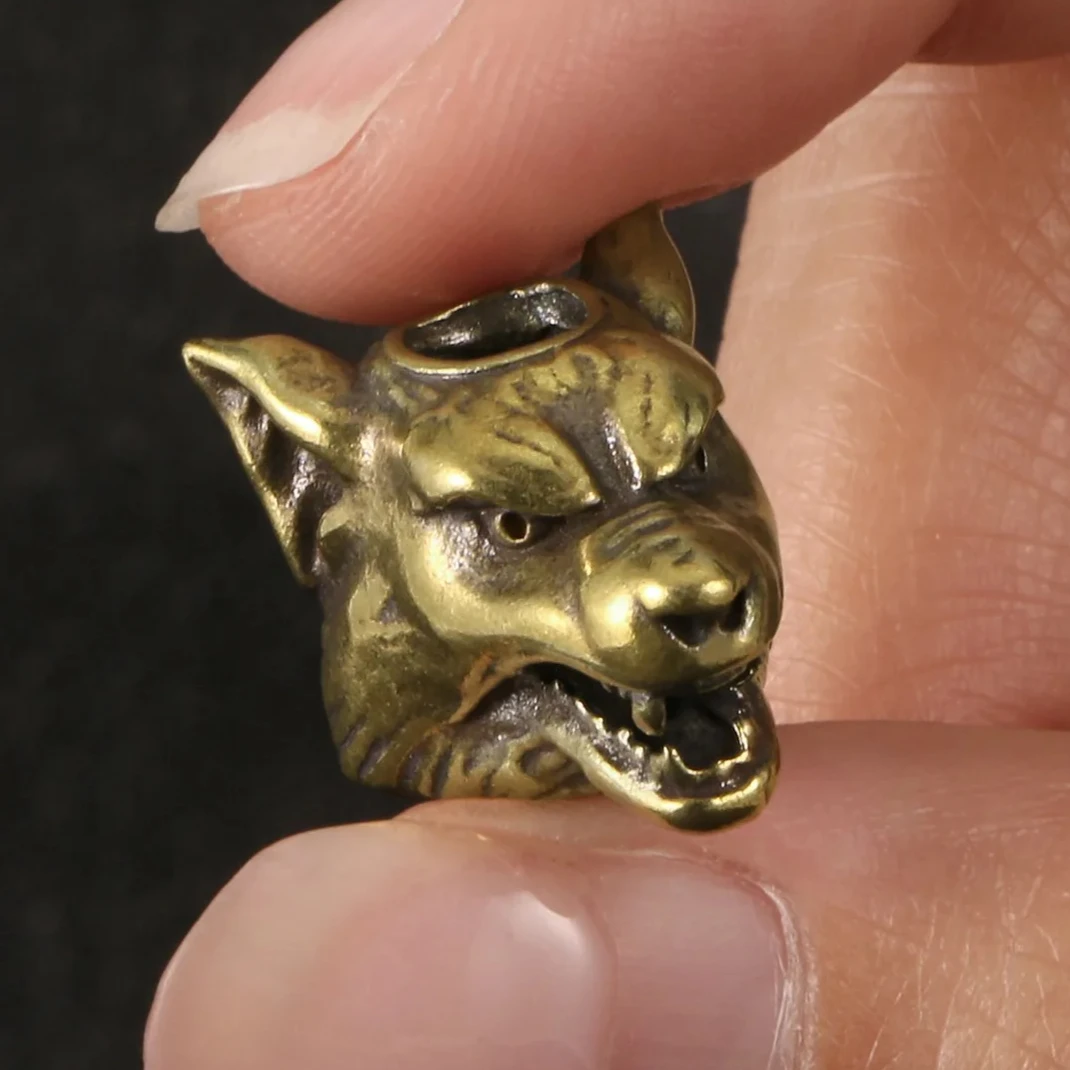 Wolf Head Brass Figurines DIY Animal Fierce Wolf Antique Copper Handicrafts Keychain Necklace Bracelet Pendant Home Accessories