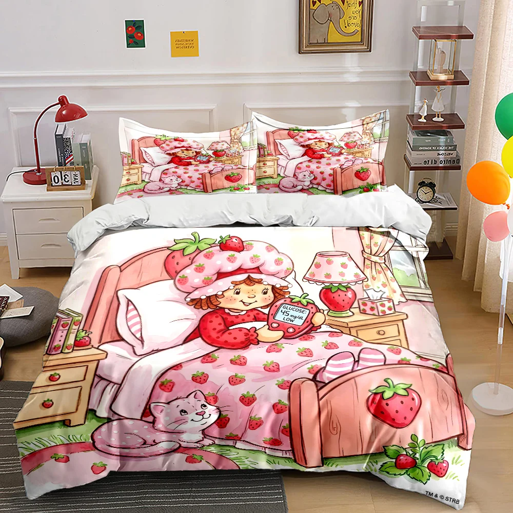 Multiple Sizes Emily E-Erdbeer Print Soft Quilt Cover Pillowcase Bedding Set Kids Adult Comfortable Bed Set Twin King for Gifts