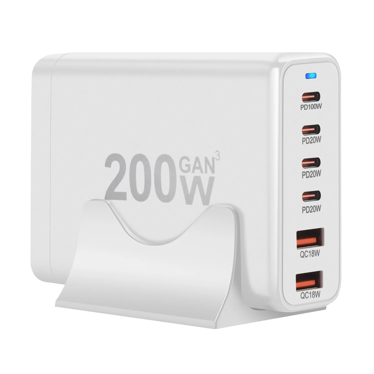 

200W Multi-Port Desktop Charger, Includes 4 USB-C Ports and 2 USB-A Ports, Compatible with Phones, Tablets, and More Devices