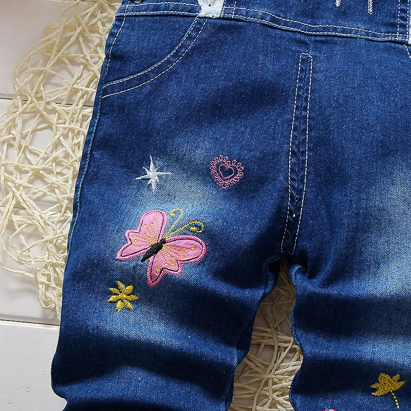 IENENS Baby Girls Overalls Kids Trousers Denim Dungarees Embroidery Butterfly Pants Toddler Infant  Jumpsuit 0-4 Years Clothes