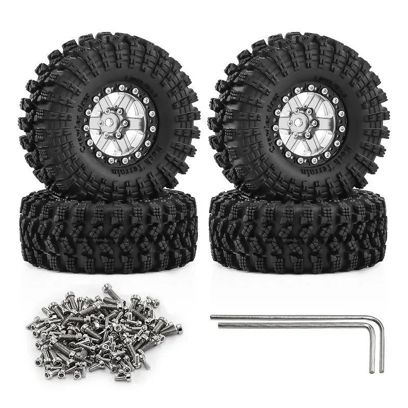 1.3 Inch Aluminum Wheels and Tires Set 4Pcs for TRX4M SCX24 FCX24 AX24 FCX18 Ascent18 FMS LC80 Hilux 1/18 1/24 RC Crawler Upgrad