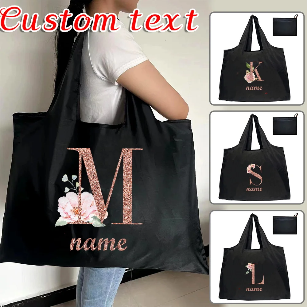 

Экологичная сумка для покупок с индивидуальным именем, большая вместительная сумка для хранения продуктов, портативная многоразовая сумка