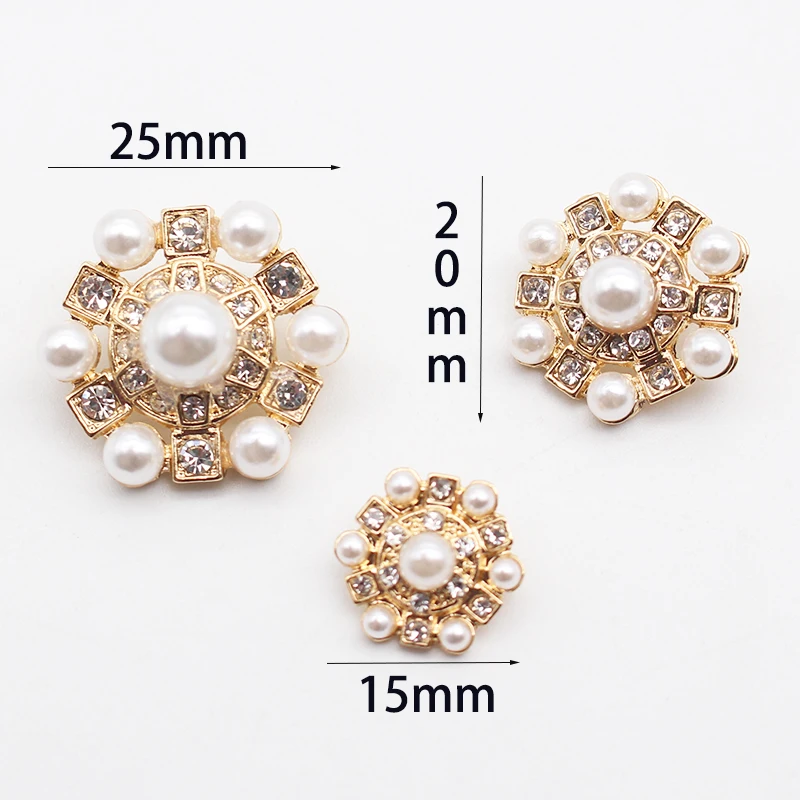 DIY Clothing Button Jewelry Handmade Live Rhinestone Decoration Polygon Metal Clothing Inlaid Pearl Button 5pcs