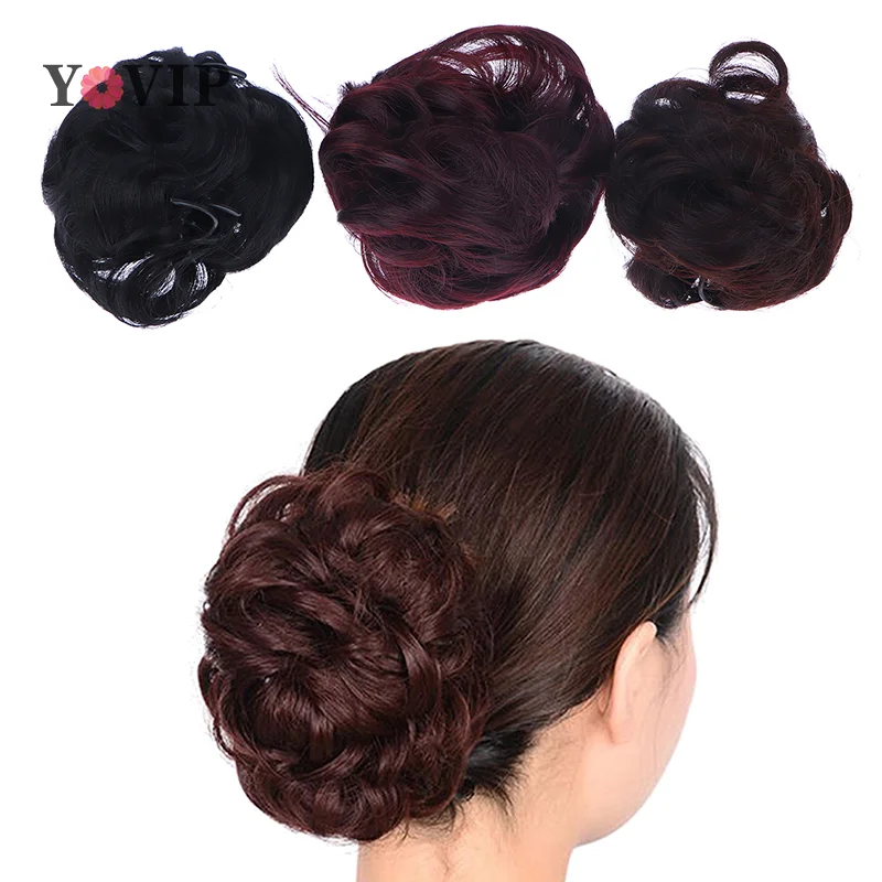 Bloem Knop Hoofd Pruik Klauw Clip In Haarstuk Vrouwen Rommelig Krullend Kort Synthetisch Haar Extensie Chignon Donut Roller Styling Tool