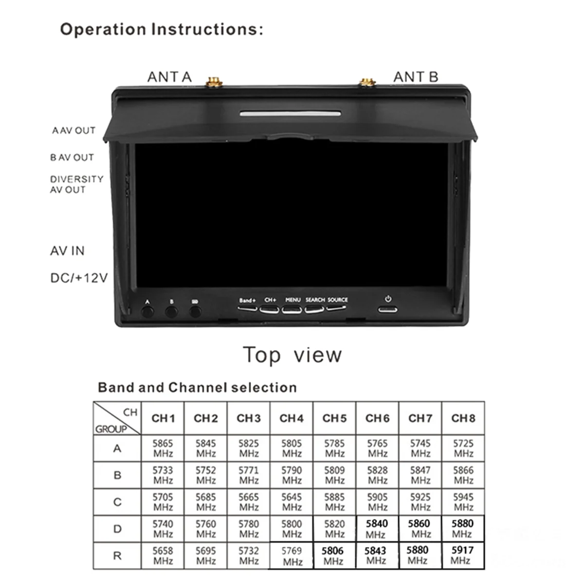 5.8G FPV Monitor 7 Inch Monitor LCD Screen 800x480 40CH Build-in Dual Receiver for RC FPV Drone Quadcopter EU Plug