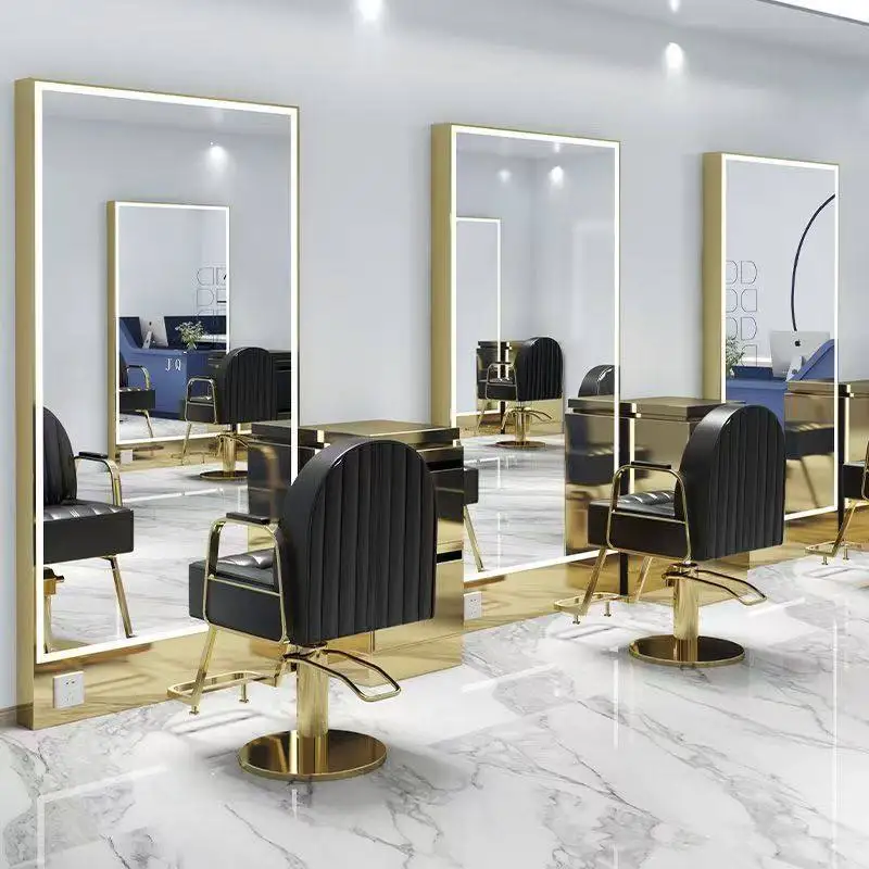 Professional Salon Furniture LED Mirror Station Single/Double Sided Hairdressing Mirror With Smart Touch Light