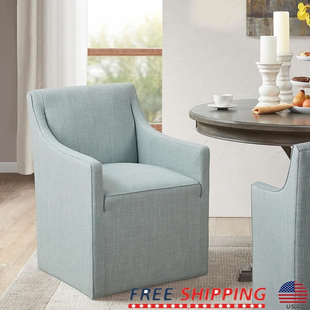 

Upholstered Dining Chair with Hidden Casters 20 Inch Thick Cushion Farmhouse Style Fully Assembled Modern Armchair Small Spaces