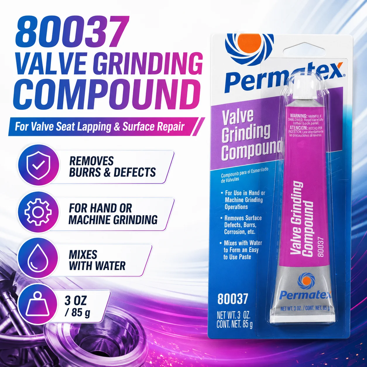 Permatex 80037 Valve Grinding Compound 3 OZ 85g Surface Defect Remover for Automotive Small Engine Valve Repair