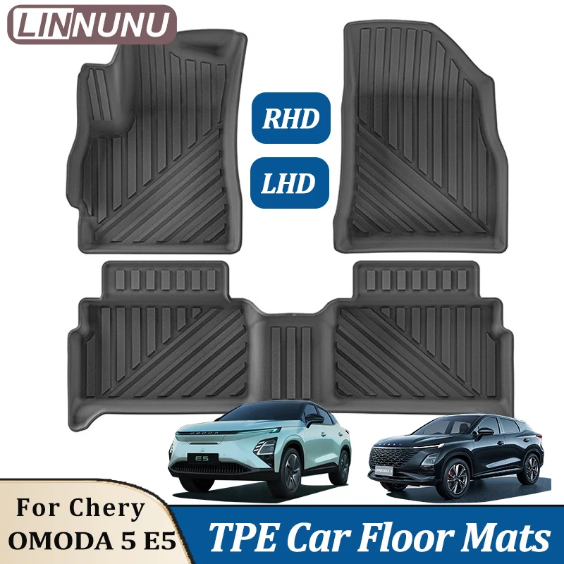 

LINNUNU Car Floor Mats For Chery Omoda 5 C5 E5 EV 2024 2025 Waterproof Non-slip Foot Pad Carpet Kit Cargo Liner Boot accessories
