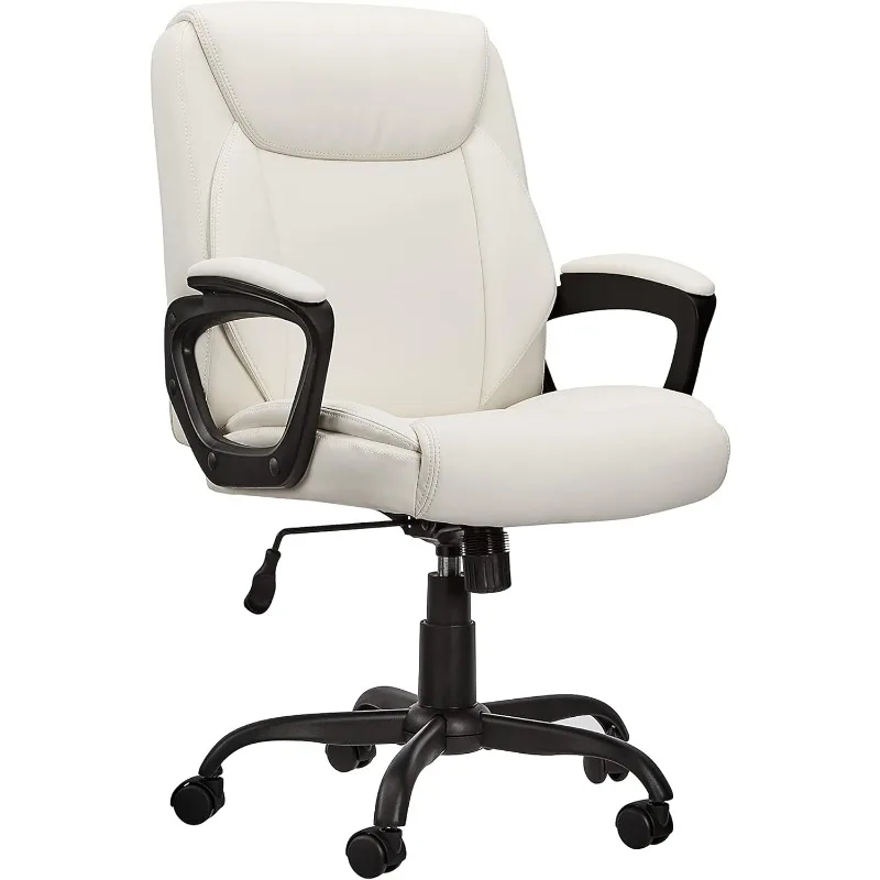 Puresoft-Silla de escritorio de ordenador de oficina con reposabrazos, asiento clásico acolchado de PU, espalda media, 26 "D x 23,75" W x 42 "H, negro