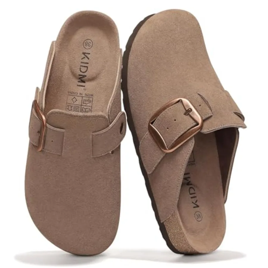 

Женские замшевые сабо KIDMI из натуральной кожи с пробковой стелькой и эффектом памяти, кожаные мюли без застежек с большой пряжкой