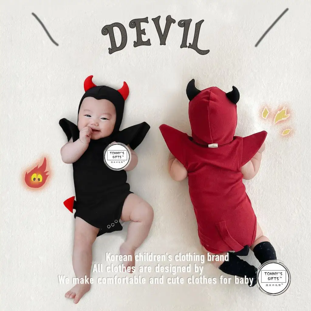 هالوين الطفل شيطان زي الشيطان الصغير التصميم بذلة ربيع جديد الأطفال نيسيي الطفل الكرتون طباعة تسلق الملابس