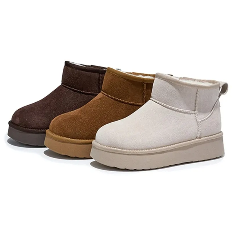 

Женские зимние ботинки из натуральной кожи, зима 2026, теплые плюшевые ботильоны на плоской подошве для женщин, удобная обувь на плоской подошве с противоскользящей хлопковой подкладкой