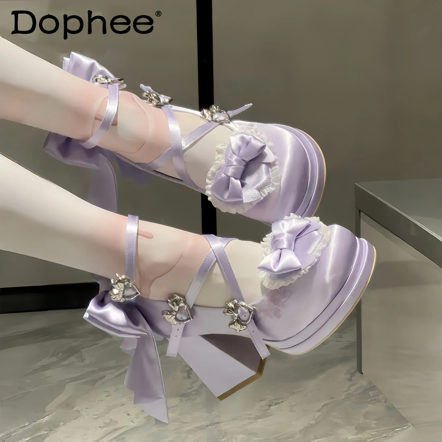 

Original Lolita Purple Cos Platform Shoes Spring and Autumn New Girl's Sweet Elegant Cute Bow High Heels Women's Y2k Pumps 2025