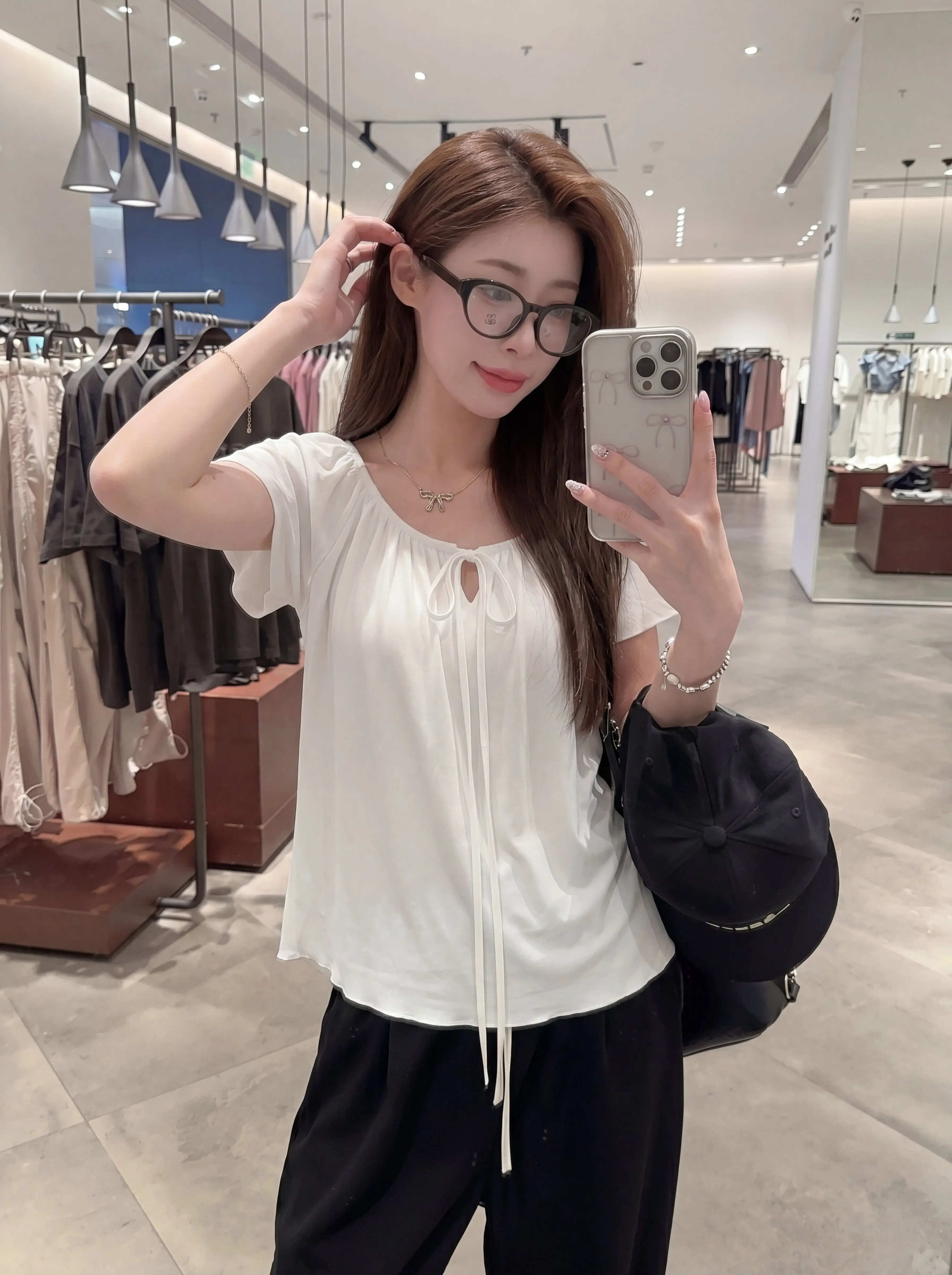 Chic Loose Casual Women's T-shirt Summer New Korean Style round Neck Short Sleeve Pleated Belted Loose Fit Versatile Top