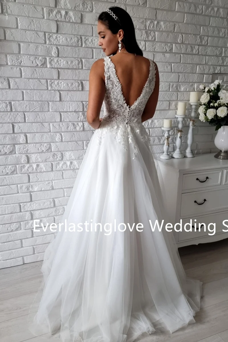Affascinanti abiti da sposa con scollo a V in pizzo con applicazioni da sposa Grown A Line Custom Made 2026 Vestido De Noival