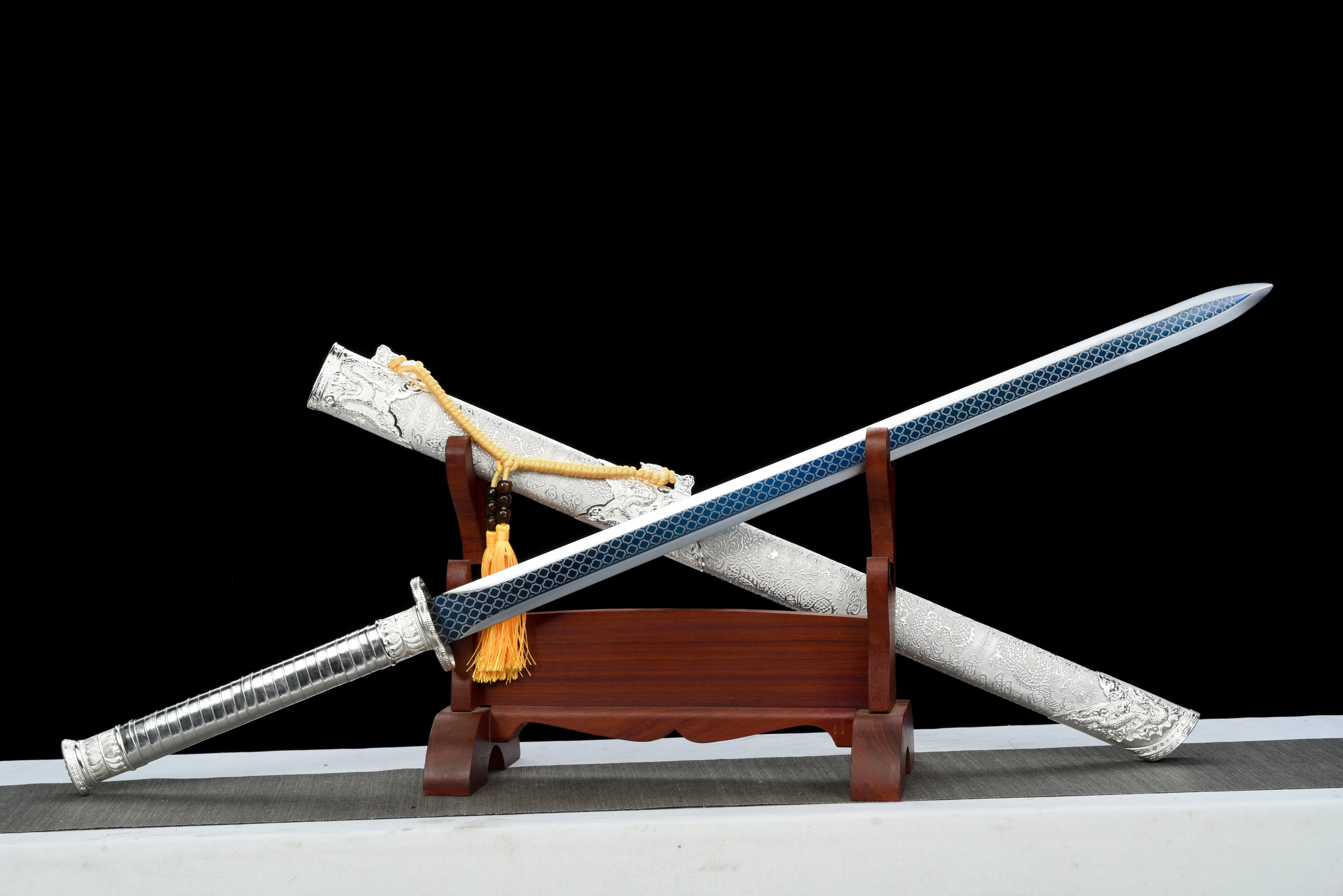110cm genuine Japanese samurai sword, katana baked blue sharp blade, unique gift for medieval ninja martial arts enthusiasts