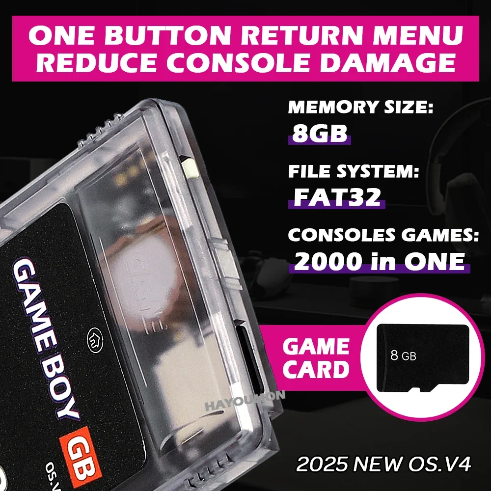 GB PRO + بطاقة الألعاب Gameboy Card OS.V4 2000 في 1 مع 8GB TF بطاقة صندوق الألعاب ل GB GBC SP وحدات التحكم بالألعاب ملحقات الألعاب