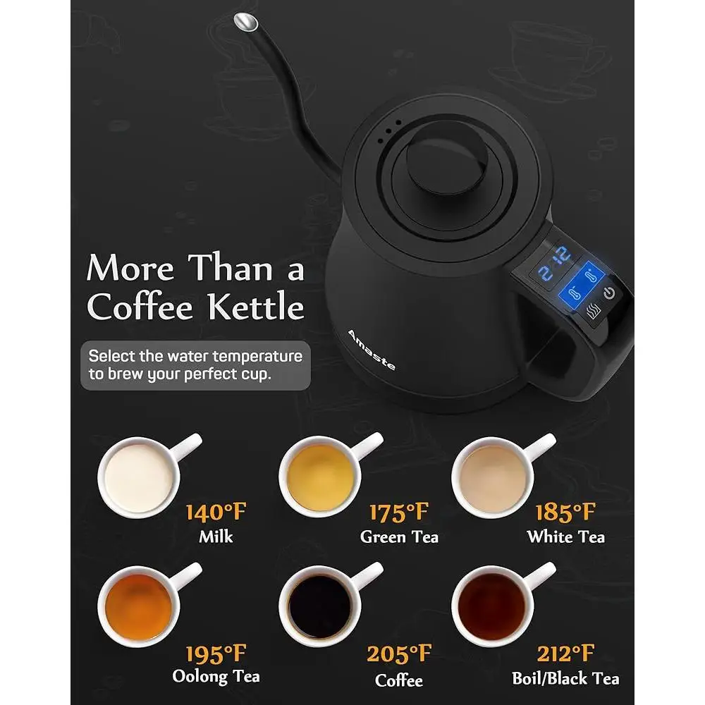 Chaleira elétrica pescoço de ganso com controle de temperatura despeje sobre café e chá 304 aço inoxidável ferver rapidamente desligamento automático