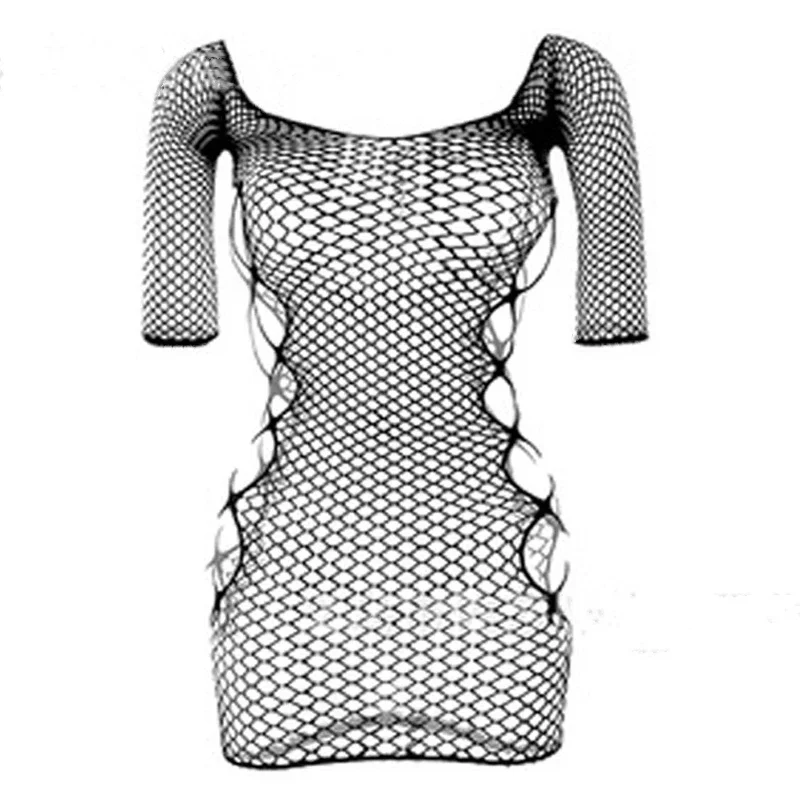 Sexy Female Dress Sleepwear Long Sleeve Clothes Ladies Summer Fishnet Short Net Skirt Lingerie Women