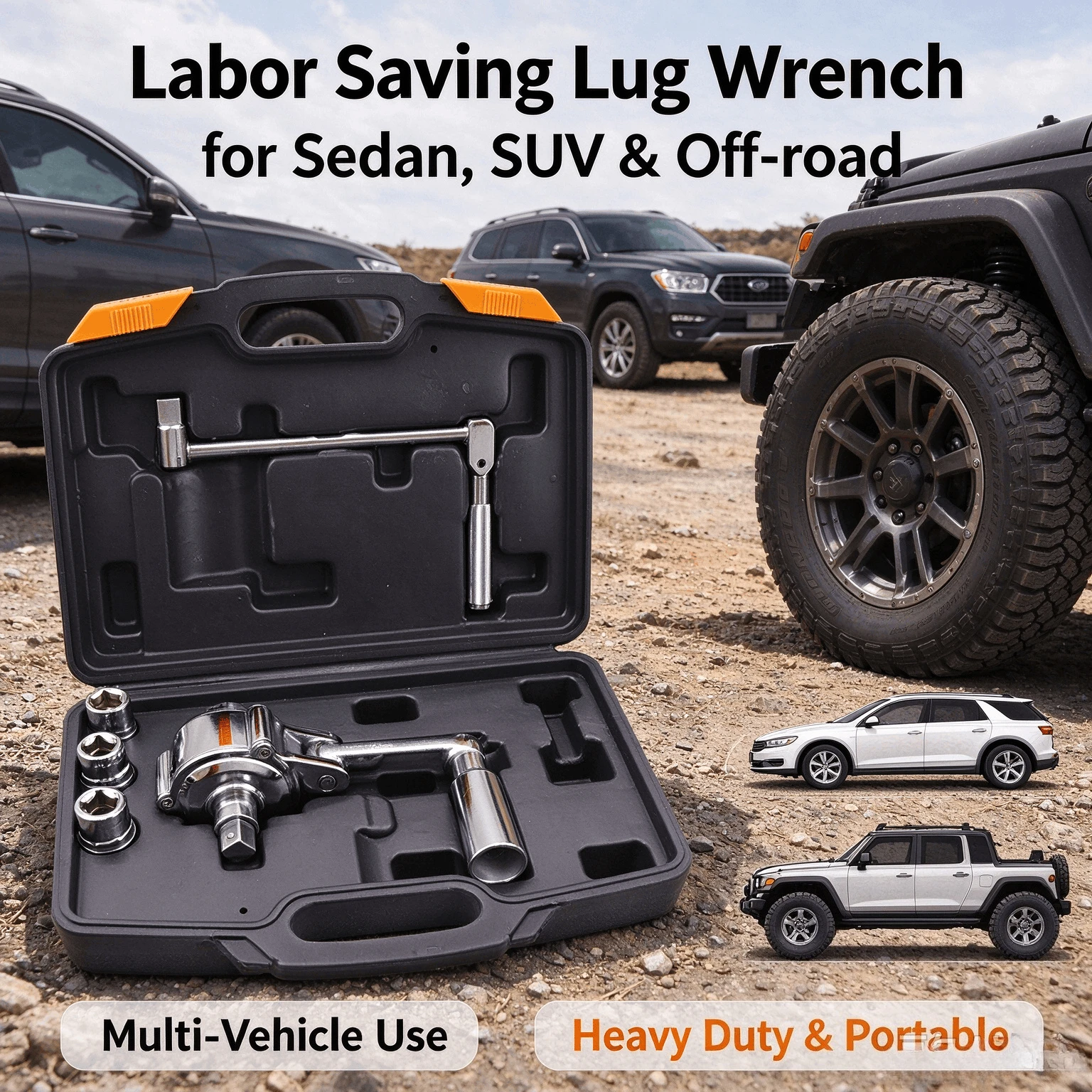 16A 16B Labor Saving Lug Wrench, Portable Car Emergency Tool for Sedan, SUV & Off-road Vehicles