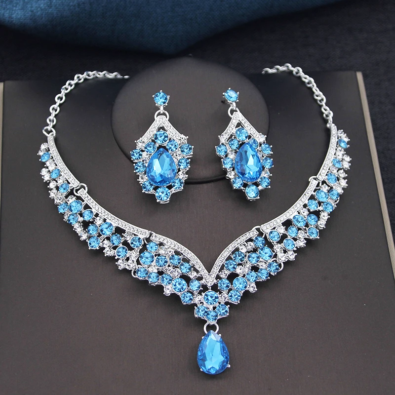 Fahion necklace set for women rhinestone crystal waterdrop choker necklace earrings sets wedding bridal Jewelry set