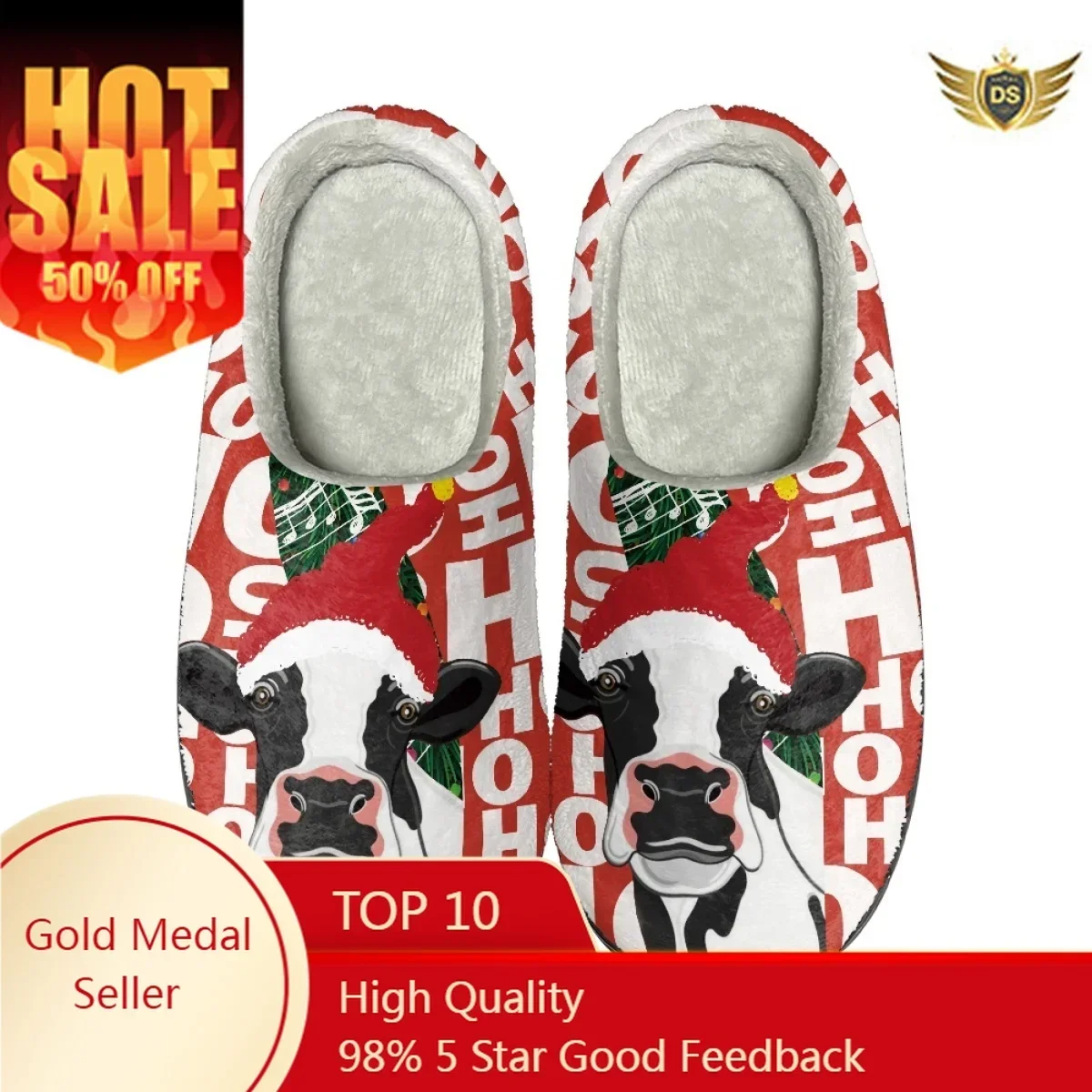 Sandal anjing natal pria, sandal katun anti selip bermotif untuk pasangan hangat musim dingin, sandal rumah nyaman desain anjing