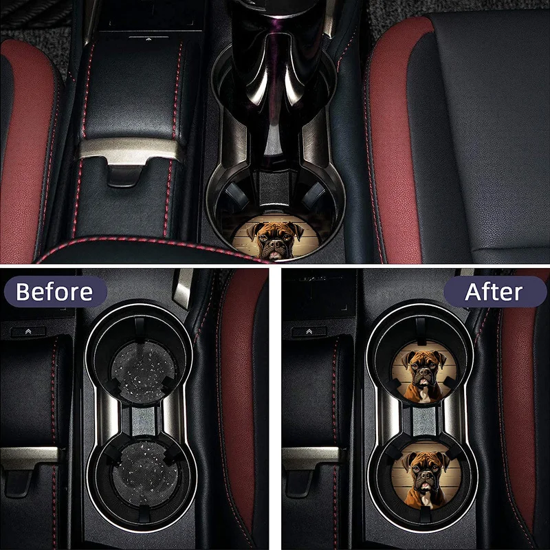 Boxer Dog 2pcs Car Cup Mat Set- 2.75Inch Non-Slip EVA Drink Holder, Perfect Gift For Pet Lovers