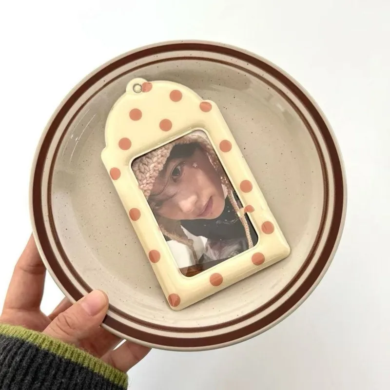 2026 Dopamine Retro Colorful Polka Dot 3 Inch Photocard Holder Storage Display Keychain Pendant Mini Card Cover Case Bags