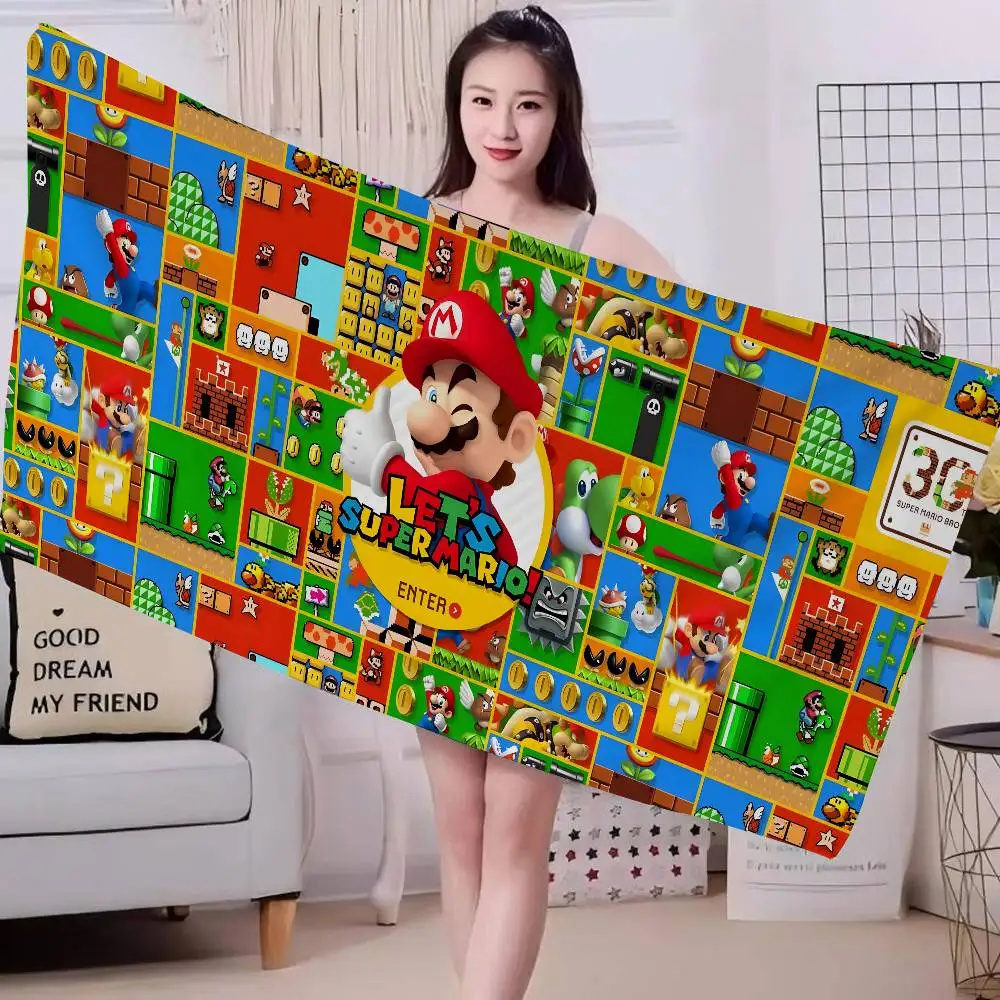 Game Super M-Marios Bath Towel Microfiber Soft Water Absorbing Breathable For Girl Kids Decorative Cartoon Beach Towel