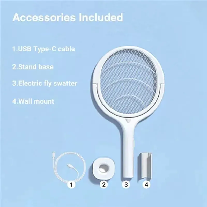ABGH-Insulated Safety Fast Charging 5-In-1 Fly Bug Swatter, Adjustable Electric Mosquito Lamp With ABS Racket
