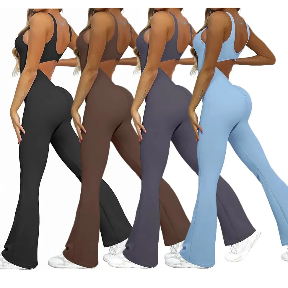 Jumpsuit Seamless Backless for Women with Built-in Sports Bra Workout Yoga Romper Sexy Tummy Control