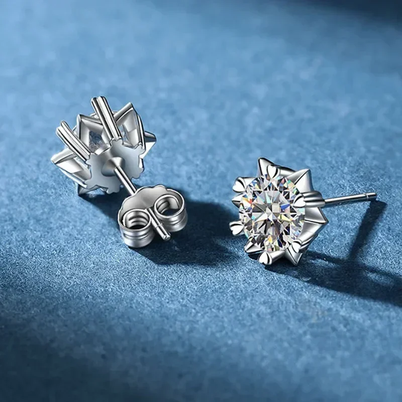 

Unusual Halo Sun Flower Moissanite Stud Earring for Lady, Solid Platinum PT950 Diamond Earring Wedding Party Girlfriend Gift