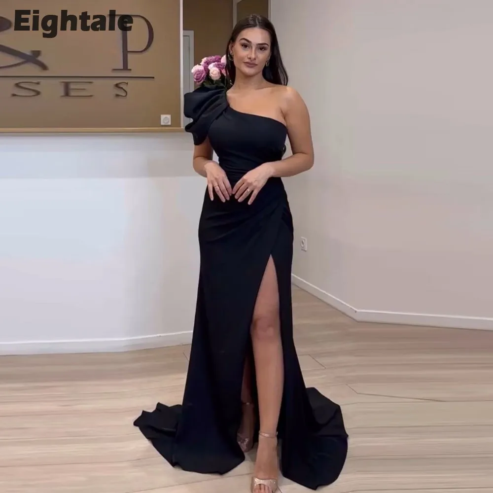 

Eightale Vintage Evening Dress one Shoulder Side Slit Formal Black Prom Wedding Dress Party Gown Robes De Soirée