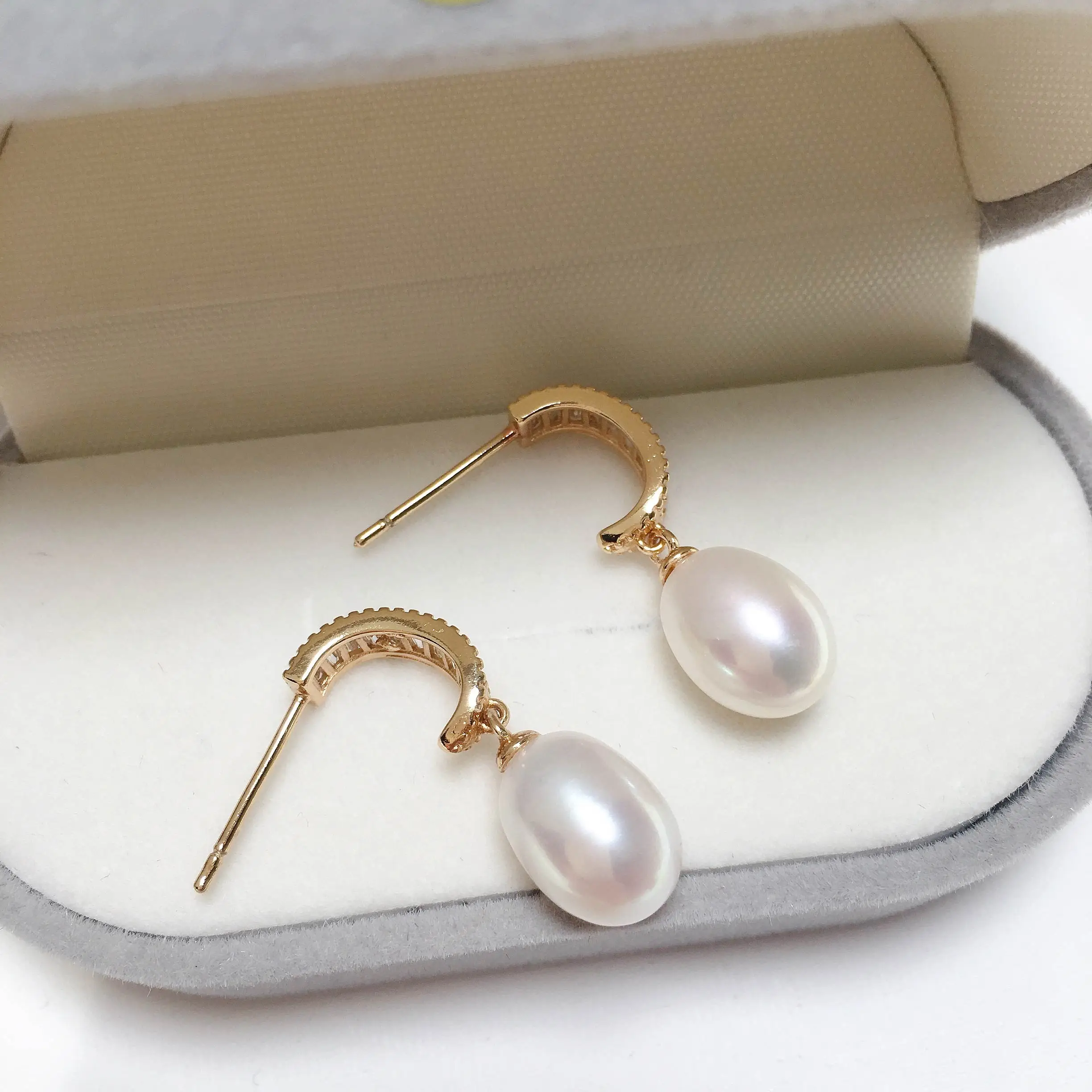 ZHBORUINI 2022 New Zircon Drop Earring 100% Real Natural Freshwater Pearl 18k Gold Gilled Pearl Earrings For Women Party Jewelry — zdjęcie 6
