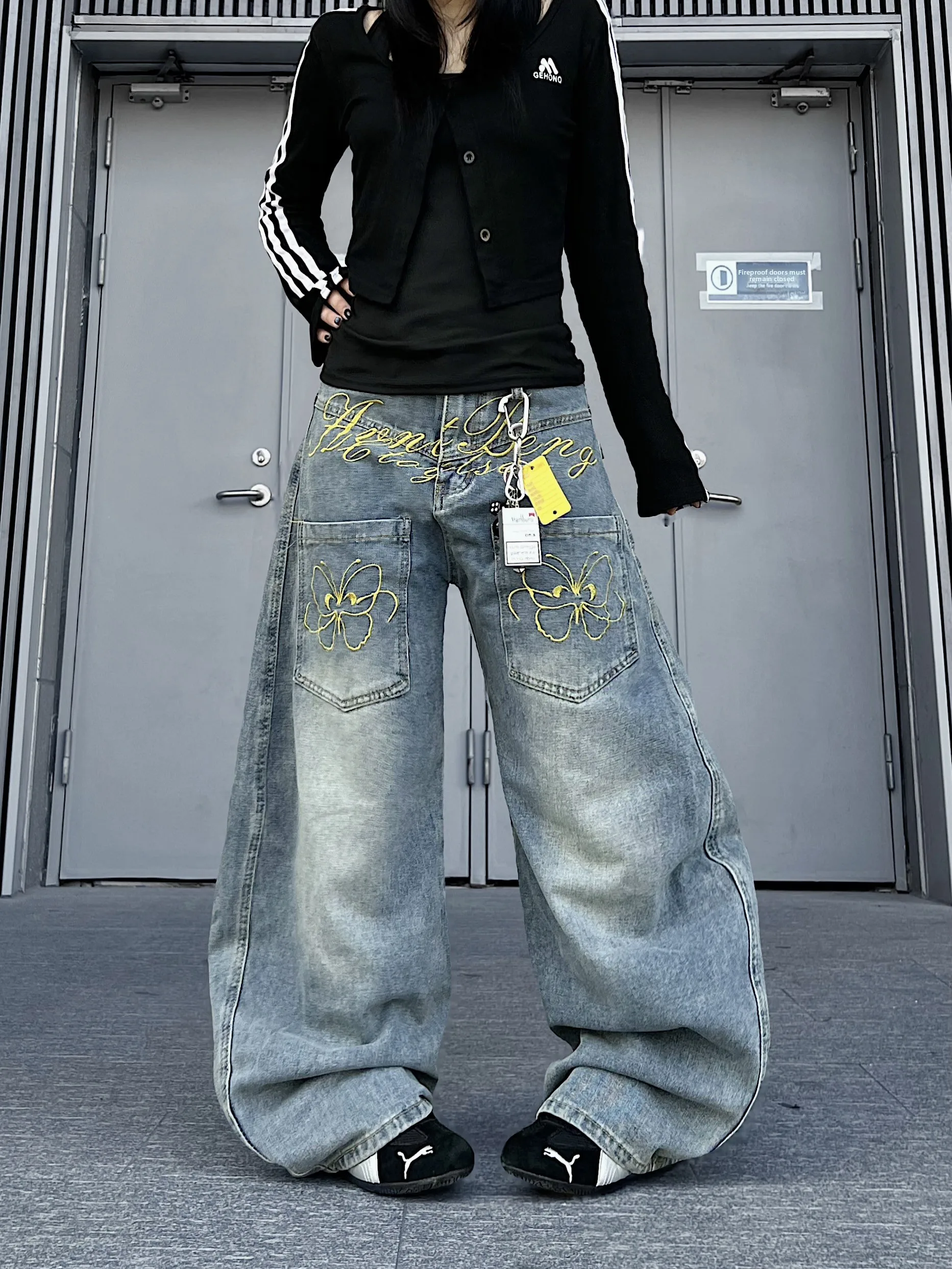 

American Sle Waed Vintage Knife Jeans Embroidered Wide Leg Pants Casual Comfortable Loose Fit Jeans for Men And Women